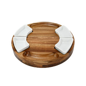 Ensemble de planches à fromage rondes en bois d'acacia avec couteaux, bols en céramique, spatules et accessoires de service - Product Image 2