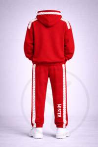 ชุดวอร์มสีแดงสำหรับผู้ชาย เสื้อฮู้ดและกางเกงจ็อกเกอร์ ชุดกีฬาใส่สบายสำหรับออกกำลังกายและฝึกซ้อม และชุดลำลอง 100% ผ้าฝ้าย - Product Image 2