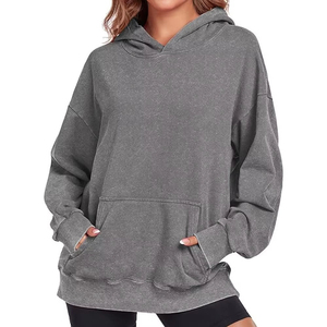 Sweat à capuche oversize pour femme, effet délavé, style vintage, en coton, basique, violet, tendance streetwear printemps - Product Image 5