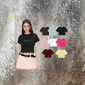 Camiseta Corta Ajustada para Mujer, 220 g/m², 92% Algodón, 8% Elastano, Transpirable, Tejido Acanalado, con Logotipo Personalizado Impreso, Informal para Verano - Product Image 3