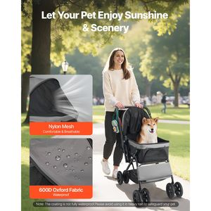 Passeggino Pieghevole per Animali Domestici, Capacità 20 kg, 4 Ruote, Maniglia Reversibile, Finestre in Rete per Gatti e Cani, Stile Sportivo, Compatibile con Auto - Product Image 2