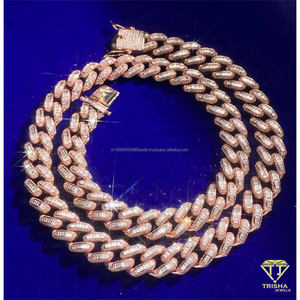 Cadena cubana de plata de ley 925 con diamantes cultivados en laboratorio y eslabones rectangulares helados, collar de lujo estilo hip hop, joyería al por mayor - Product Image 4