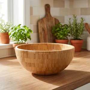 Cuenco de madera para servir, cuenco redondo para mezclar, cuenco para ensalada y postre, para exhibir frutas en bodas, cuenco para servir palomitas de maíz, cuenco para sopa - Product Image 2