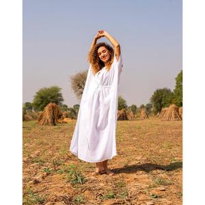 Women Cotton Linen White <b>Boho</b> Long <b>Dress</b> V Neck Short Sleeve Flowing <b>Summer</b> Vacation Maxi <b>Dress</b> - Product Image 1