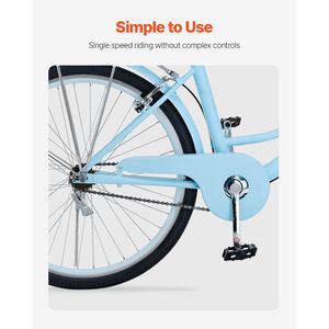 Bicicletta da Spiaggia Azzurra da 26 Pollici con 1 Velocità, Portapacchi Posteriore di Grande Capacità e Forcella Anteriore in Alluminio, Design Robusto e Sicuro - Product Image 4