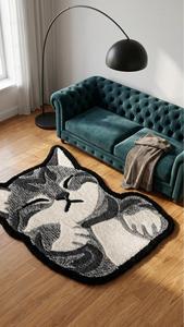 Alfombra Decorativa de Diseño Animal, de Lana, Hecha a Mano, Antideslizante, Suave y Afelpada, con Forma de Animal Gris Durmiendo, para Dormitorio o Sala de Estar - Product Image 2
