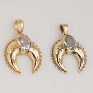 Blue Topaz Crescent Moon Pendant Gold Tone Celestial <b>Necklace</b> Crystal Gemstone Boho Jewelry Gift for Women Her - Product Image 5