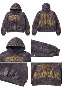 Sudadera con capucha de forro polar personalizada, desgastada, rasgada y bordada, 100% algodón, oversize, vintage, con lavado ácido, estampado DTG, estilo Harajuku Streetwear, corte holgado - Product Image 5