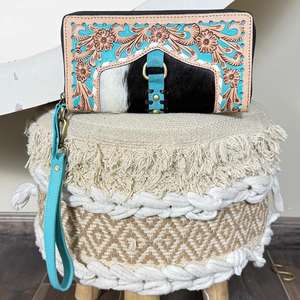 Cartera de mano con cremallera para mujer, estilo occidental, multifuncional, de gran capacidad, de cuero vacuno repujado a mano, con múltiples ranuras para tarjetas, para uso diario. - Product Image 4