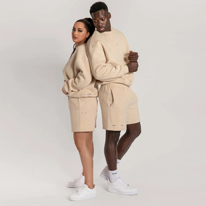 Ensemble sweat-shirt et short personnalisé avec logo pour homme et femme, en coton molletonné, coupe ample, pull décontracté d'été, ensemble de survêtement deux pièces - Product Image 2