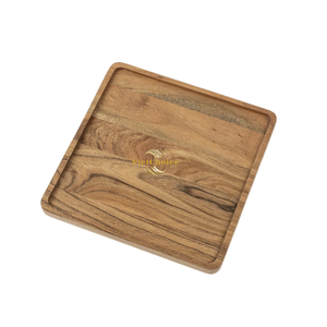 Plateau de service carré en bois traditionnel écologique, en bois massif naturel, fabriqué à la main pour servir du café, du thé et des aliments - Product Image 1