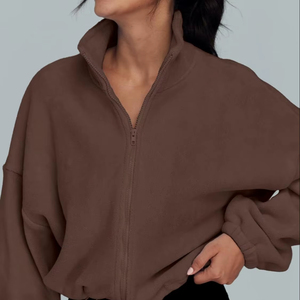 Sweat à capuche streetwear personnalisé pour femme, manches longues, col à capuche, tissu velours, manches bouffantes, logo sur le devant, 100 % lavé - Product Image 1