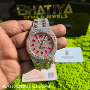 VVS Moissanite Fully Iced <b>Rose</b> Gold Automatic Luxury Watch Stainless Steel <b>Bracelet</b> Sapphire Glass Date Display Unisex - Product Image 3