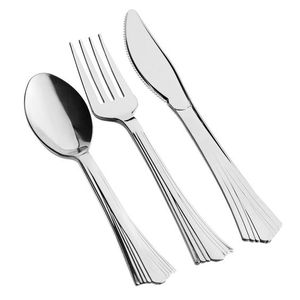 Juego de cubiertos minimalista de acero inoxidable de alta calidad, cuchara, tenedor y cuchillo plateados, 3 piezas, juego de cubiertos único, diseño sólido y duradero - Product Image 3