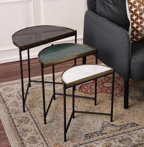Modern <b>Marble</b> <b>Top</b> <b>Console</b> <b>Table</b> Set with Metal Legs Contemporary Living Room Accent Furniture - Product Image 2