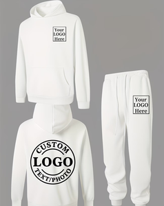 Men's <b>White</b> Hoodie Sweatshirt Set 300g Cotton French Terry Casual Jogging <b>Tracksuit</b> Custom Logo Printed Front made in bangladesh - Product Image 1