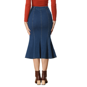 High Waist Women's Denim Skirt Button Custom Denim Cotton <b>Mini</b> Skirt 100% Polyester Breathable OEM High Quality Wholesale - Product Image 5