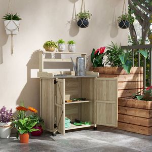 Banco da Giardinaggio con Piano Zincato Finitura Naturale, con Spazio di Archiviazione e Ripiani, Coperture in Gomma per i Piedini per Maggiore Stabilità - Product Image 2