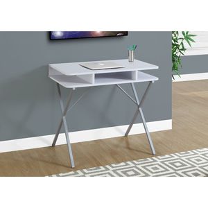 Contemporary Modern 31\"L Home Office <b>Computer</b> <b>Desk</b> with <b>White</b> Laminate Grey Metal Featuring Storage Shelves for Laptop Work - Product Image 5