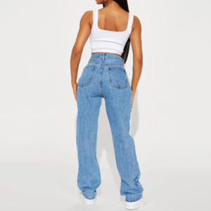 Plus Size <b>Women's</b> Mid Waist Wide Leg Stonewashed Denim <b>Jeans</b> Loose Fit Full Length Casual Style Pockets <b>Button</b> <b>Fly</b> Summer - Product Image 1