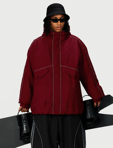 Custom Reflective Nylon Men Hooded <b>Ski</b> Jacket Wine Red Waterproof Synthetic Insulated Gore-Tex Zipper Closure Snowboarding <b>Ski</b> - Product Image 4