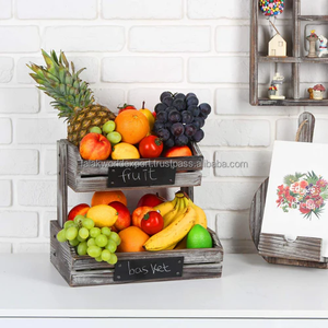 Wholesale Wood 2-Tier Fruit <b>Basket</b> Bowl for Kitchen Countertop <b>Vegetable</b> Storage <b>Stand</b> Large Bamboo Fruit <b>Basket</b> - Product Image 6