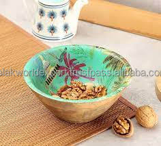 Tazón de Madera de Mango Ecológico Hecho a Mano con Diseño Floral en Acuarela Azul, Estilo Rústico, para Servir Ensaladas - Product Image 3