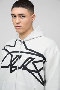 Sudadera con Capucha y Cremallera para Hombre, Color Gris Claro, Estilo Urbano, Corte Regular, Logotipo Estampado en la Parte Delantera, Ropa de Otoño - Product Image 2