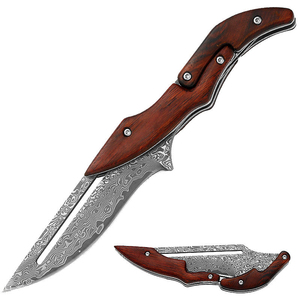 Navaja Plegable Utilitaria con Hoja de Acero de 20.8cm, Punta de Gota, Perilla de Pulgar, Mango de Madera, Diseño Artístico, Grosor de 0.5mm, Longitud Total de 6.7in - Product Image 1