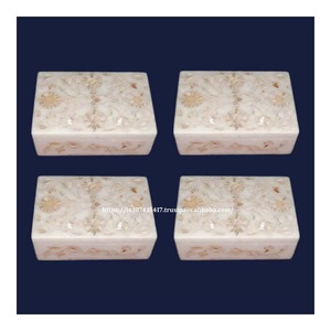 Caja de incrustaciones de mármol blanco puro de última producción y colección única con Material de nácar para artículo de embalaje de regalo de joyería - Product Image 4