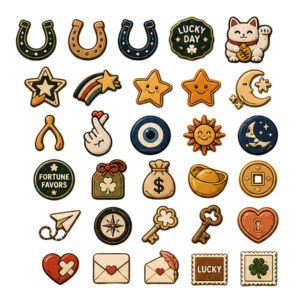 Lucky Theme Iron-On Patches With Star Moon <b>Cat</b> Horseshoe Symbols For Garment Decoration - Product Image 1