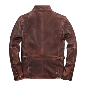 <b>Men's</b> <b>Brown</b> Genuine <b>Leather</b> <b>Jacket</b> Stand Collar Zipper Closure Regular Fit Solid Color Autumn Casual Outerwear Custom Design <b>men</b> - Product Image 2