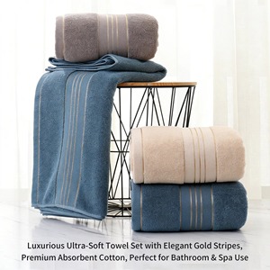 Serviette de toilette de luxe à séchage rapide en coton épais, très absorbante, pour salle de bain, vente en gros à bas prix, coton rayé - Product Image 5