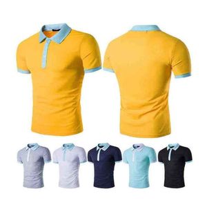 Polo de Manga Corta para Hombre, Corte Ajustado, Bloques de Color, Ribete en Contraste, Diseño Sólido de Punto Informal, Blanco, Negro, Azul Marino - Product Image 5