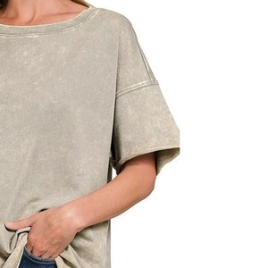 Women's Oversized Loose Fit Short Sleeve T-Shirt O-Neck <b>Drop</b> Shoulder Solid Color Cotton Knitted Breathable Spring Summer Style - Product Image 5