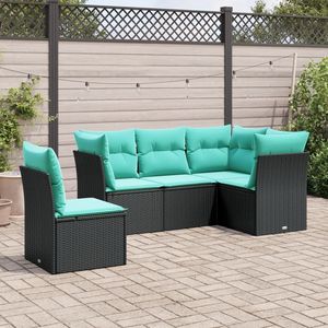 Set Divano da Esterno Moderno in Polyrattan Nero con Cuscini, 5 Posti, Design Contemporaneo - Product Image 3
