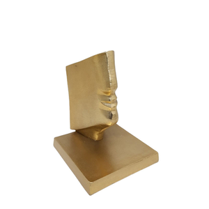 Estatua Decorativa de Aluminio y Madera con Base Redonda, Color Oro Latón Rústico y Natural, Escultura para Decoración de Mesa - Product Image 6