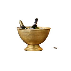 Gold Hammered Footed Metal Champagne Bowl Rustic Pedestal Tabletop Decor Luxury Vintage Style Bottle Chiller for Barware - Product Image 1