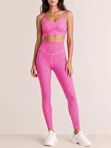 Conjunto de Yoga de Cintura Alta a Cuadros para Mujer, 2 Piezas, Sujetador Deportivo y Leggings, Ropa Deportiva para Gimnasio, Venta al Por Mayor - Product Image 2