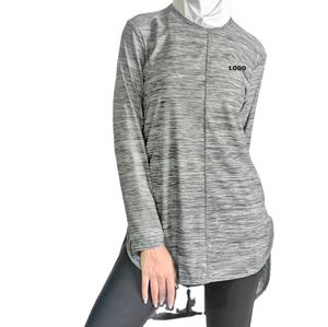 OEM Services High Quality Crew Neck Long Sleeved T-Shirt Active Streetwear Women Modest T Shirts For Females Long Length t-Shirt - Product Image 1