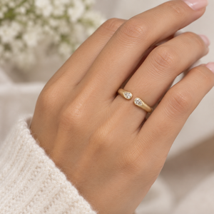 <b>Two</b> Pear Cut Lab Grown <b>Stone</b> 10k 14k 18k Solid Gold Teardrop Open Brushed Finished Open Cuff Band Color DEF VVS Stackable <b>Ring</b> - Product Image 6