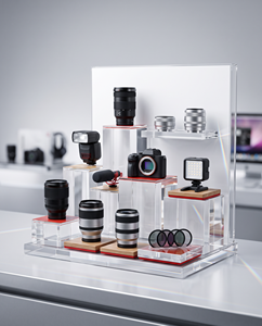 Exhibidor Vertical de Acrílico Transparente Moderno y Versátil para Cámaras, Exhibidor Elegante de Mostrador para Productos Digitales de Alta Calidad - Product Image 1