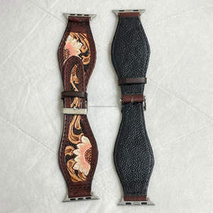 Correas de Reloj de Cuero Genuino Hechas a Mano con Liberación Rápida 2026, Diseño Floral Moderno, Correa de Repuesto para Reloj Inteligente de Cuero Repujado - Product Image 6