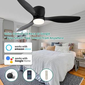 Ventilatore da soffitto a LED intelligente da 52 pollici, silenzioso, con motore DC, per interni ed esterni, a basso profilo, colore nero. - Product Image 2