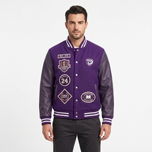 Veste universitaire Dumela violette et blanche pour homme, style preppy, boutonnée sur le devant, veste bomber, vêtement d'extérieur d'automne - Product Image 3
