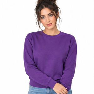 Sweat-shirt à col rond pour femme, bleu uni, vente en gros, personnalisé, pull décontracté à manches longues - Product Image 3