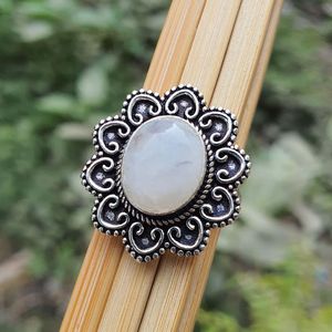 Moonstone <b>Ring</b> Oval Silver Handmade Traditional Indian Jewelry Fashion Jewellery Natural Gemstone Elegant Gift For Women - Product Image 3
