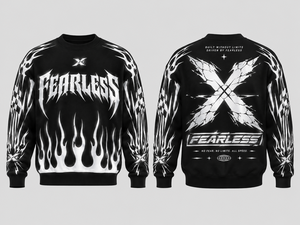 Sweat-shirt réfléchissant Fearless X à col rond pour homme, streetwear, pull noir et blanc avec imprimé flamme, en polyester tricoté, pour l'automne - Product Image 3