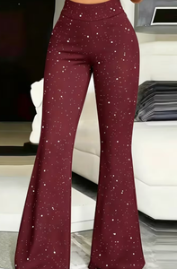 Hardhoodi Interation Pantalones deportivos acampanados de cintura alta para mujer con puntos blancos, cintura elástica, longitud completa, color burdeos, para las cuatro estaciones - Product Image 3