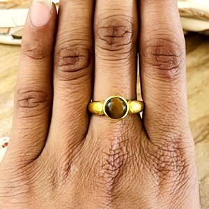 New Arrival Best Boho <b>Tiger</b> <b>Eye</b> <b>Rings</b> for Women Brass Vintage <b>Rings</b> 18k Gold Plated Solitaire Statement for Wholesale/OEM/ODM - Product Image 6